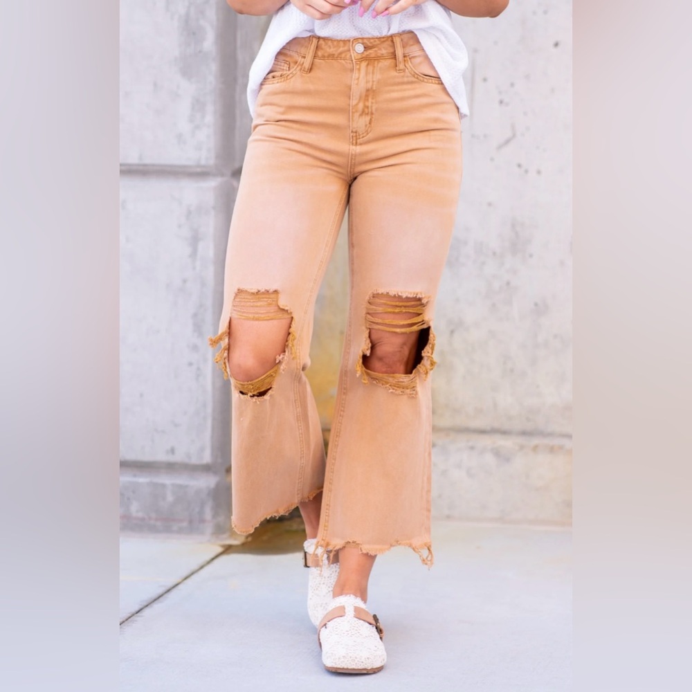 VERVET tan ripped jeans